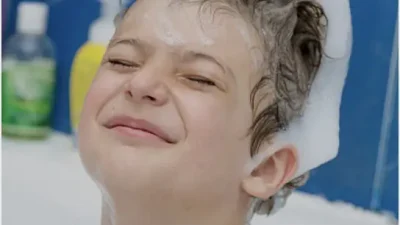 boy taking bath